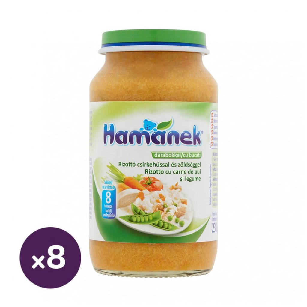 Hamánek bébiétel rizottó csirkehússal és zöldséggel, 8 hó+ (8x230 g)