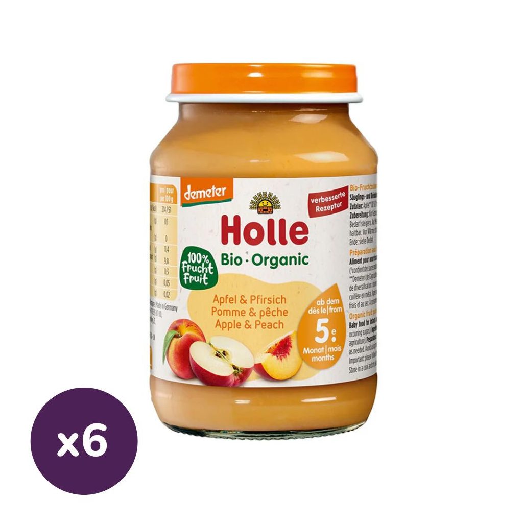 Holle bio bébiétel őszibarack-alma (6x190 g)