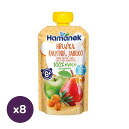   Hamánek tasakos gyümölcspüré alma-körte-homoktövis, 6 hó+ (8x100 g)