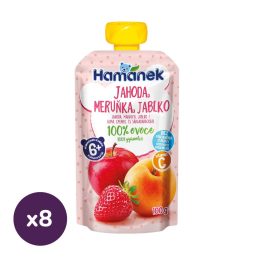   Hamánek tasakos gyümölcspüré alma-eper-sárgabarack, 6 hó+ (8x100 g)