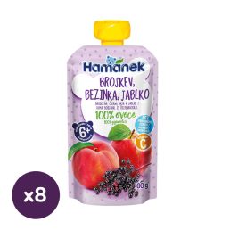   Hamánek tasakos gyümölcspüré alma-bodza-őszibarack, 6 hó+ (8x100 g)