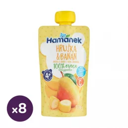   Hamánek tasakos gyümölcspüré körte-banánnal, 4 hó+ (8x100 g)