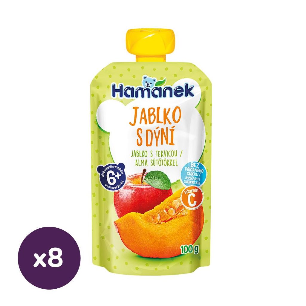 Hamánek tasakos gyümölcspüré alma-sütőtök, 6 hó+ (8x100 g)