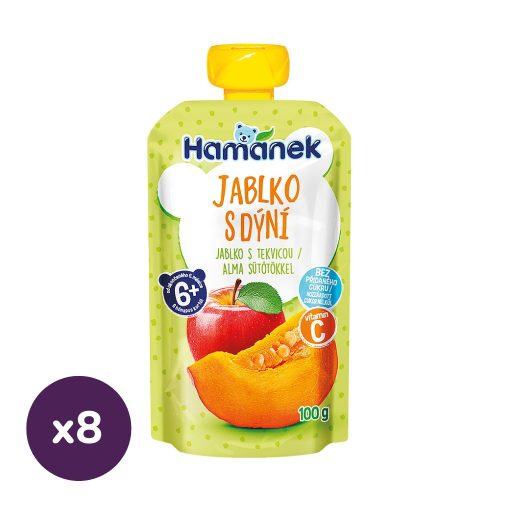 Hamánek tasakos gyümölcspüré alma-sütőtök, 6 hó+ (8x100 g)