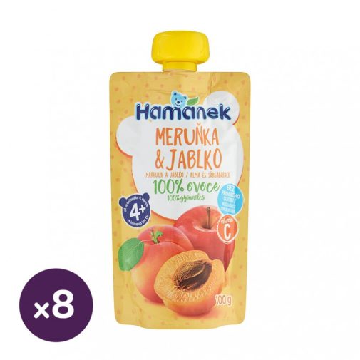 Hamánek tasakos gyümölcspüré alma-sárgabarackkal, 4 hó+ (8x100 g)
