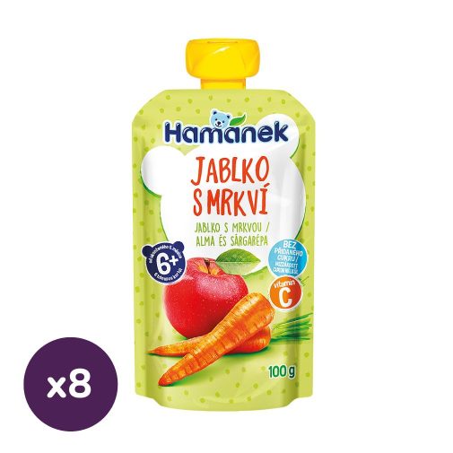 Hamánek tasakos gyümölcspüré alma-sárgarépa, 6 hó+ (8x100 g)