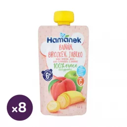   Hamánek tasakos gyümölcspüré alma-őszibarack-banán, 6 hó+ (8x100 g)