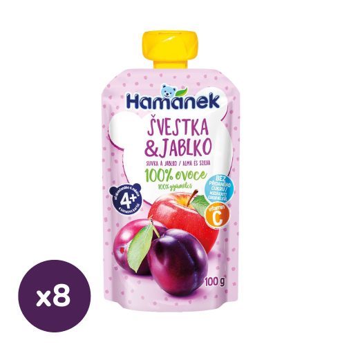 Hamánek tasakos gyümölcspüré alma-szilva, 4 hó+ (8x100 g)