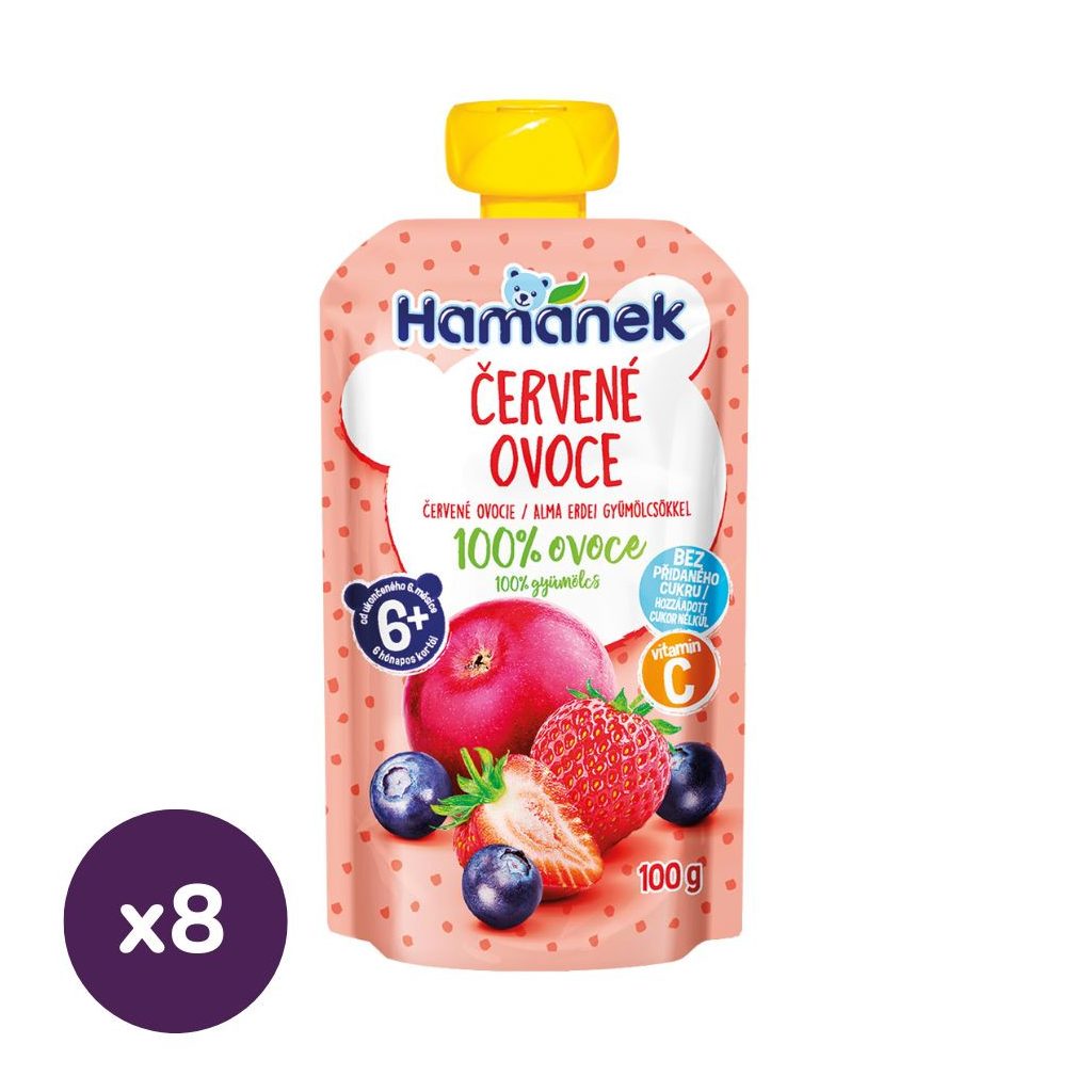Hamánek tasakos gyümölcspüré alma-erdei gyümölcs, 6 hó+ (8x100 g)