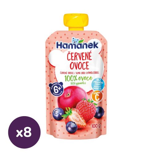 Hamánek tasakos gyümölcspüré alma-erdei gyümölcs, 6 hó+ (8x100 g)