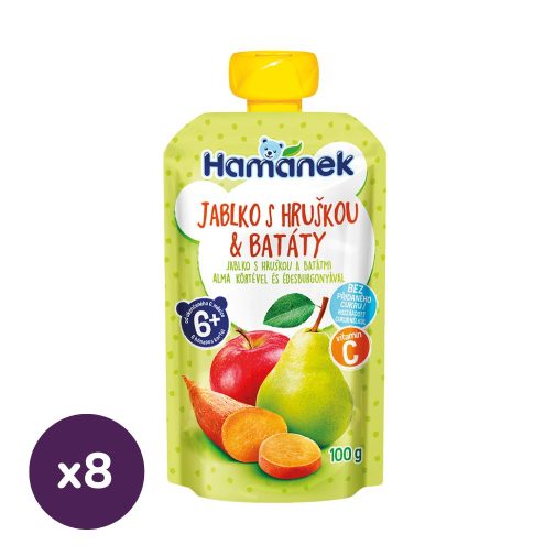 Hamánek tasakos gyümölcspüré körte-édesburgonya, 4 hó+ (8x100 g)