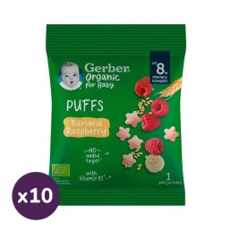   Gerber Organic bio banános málnás gabona snack, 8 hónapos kortól (10x7 g)
