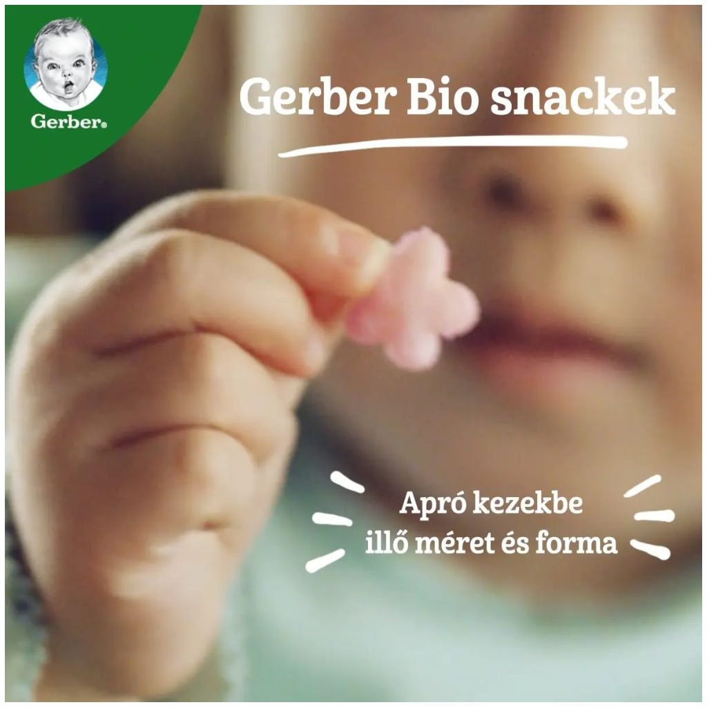 Gerber Organic bio banános málnás gabona snack, 8 hónapos kortól (10x7 g)