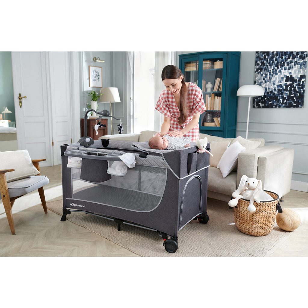 KINDERKRAFT SELECT Utazóágy Leody Grey, Premium