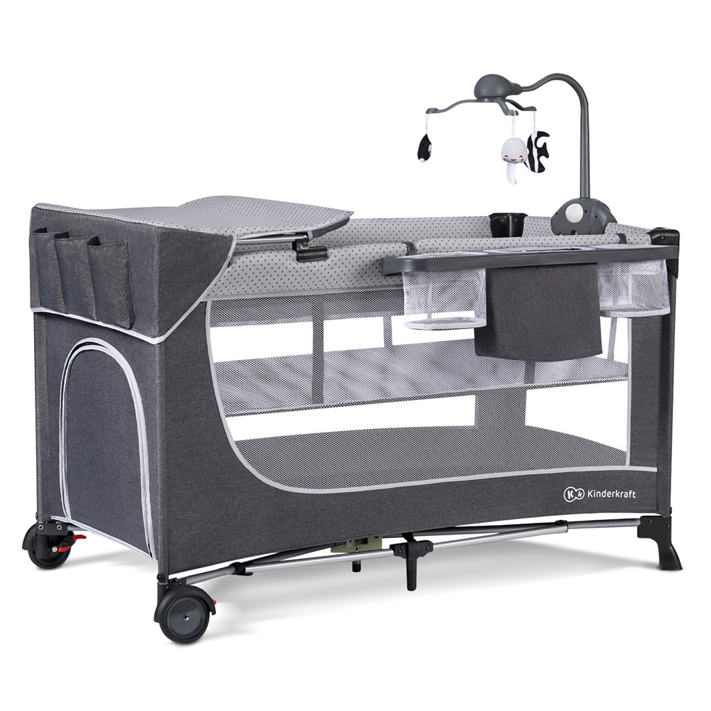 KINDERKRAFT SELECT Utazóágy Leody kiegészítőkkel Leody Grey, Premium