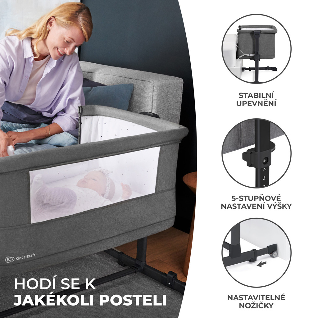 KINDERKRAFT Állítható magasságú gyermekágy Neste grow Grey Melange