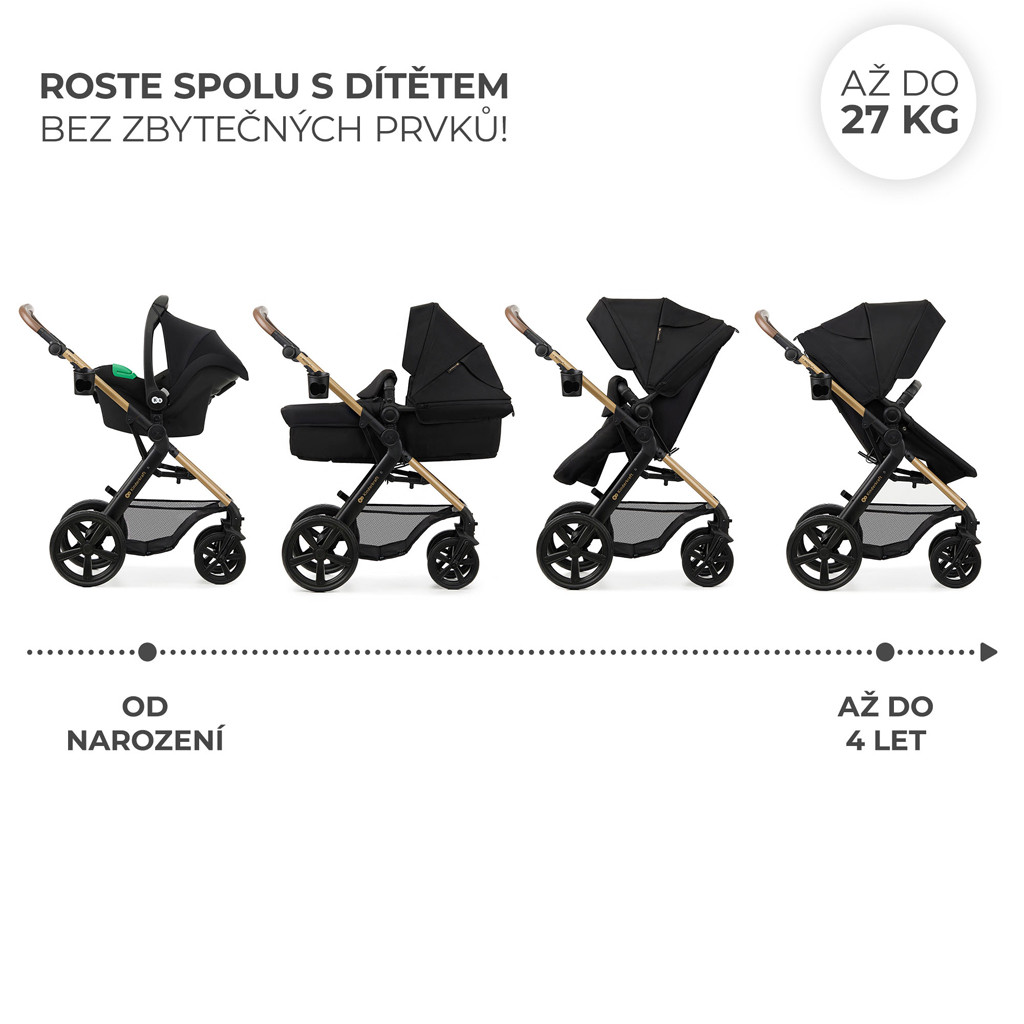 KINDERKRAFT Moov 2 3v1 kombinált babakocsi Pure Black - habkerekek