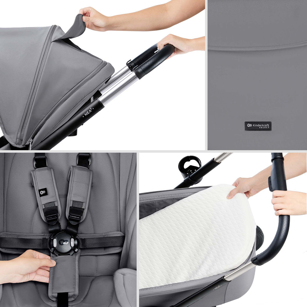 KINDERKRAFT Kombinált babakocsi Nea 2 2in1 Platinum Grey
