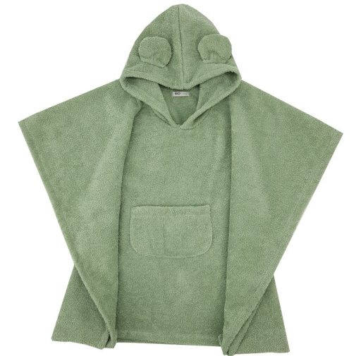 EKO Pončo pamutból kapucnival és fülekkel Olive green 75x120 cm