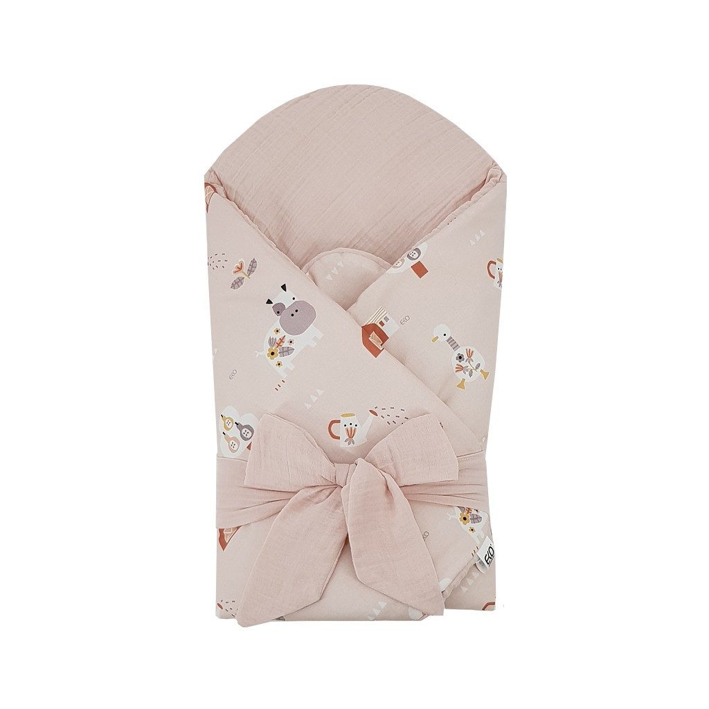 EKO Muszlin pólya kókusz kivehető betéttel My farma Muselin Powder pink 75x75 cm