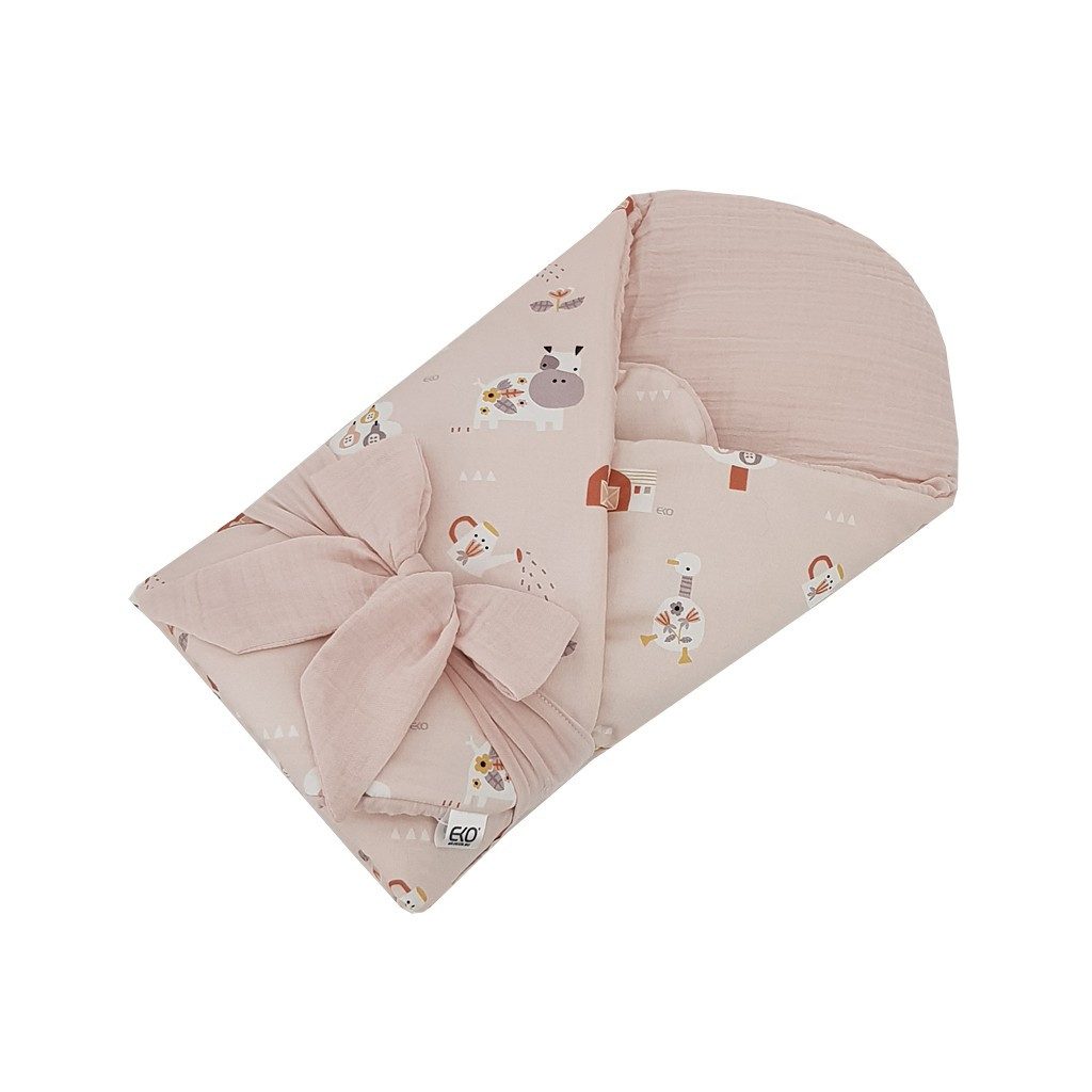 EKO Muszlin pólya kókusz kivehető betéttel My farma Muselin Powder pink 75x75 cm