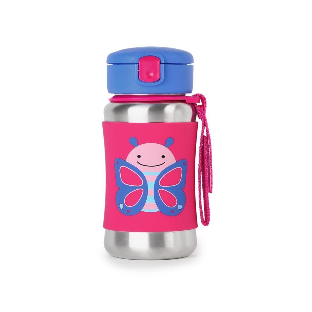 SKIP HOP Zoo Rozsdamentes Acél Szívószálas Vízpalack Pillangó 12m+