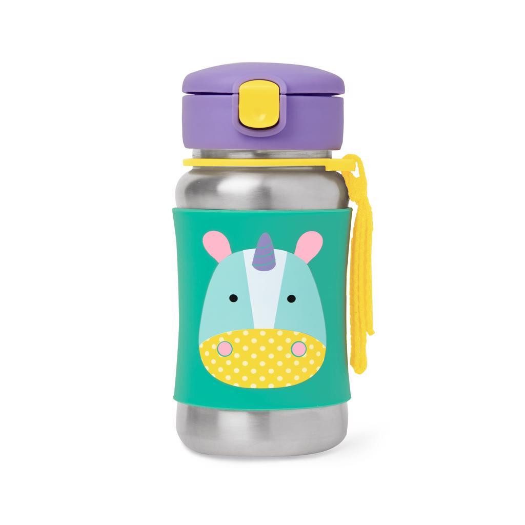 SKIP HOP Zoo Rozsdamentes szívószálas vízüveg Egyszarvú 12m+
