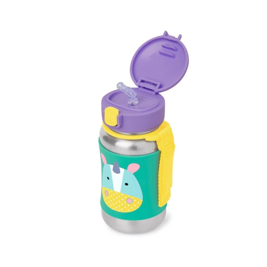 SKIP HOP Zoo Rozsdamentes szívószálas vízüveg Egyszarvú 12m+