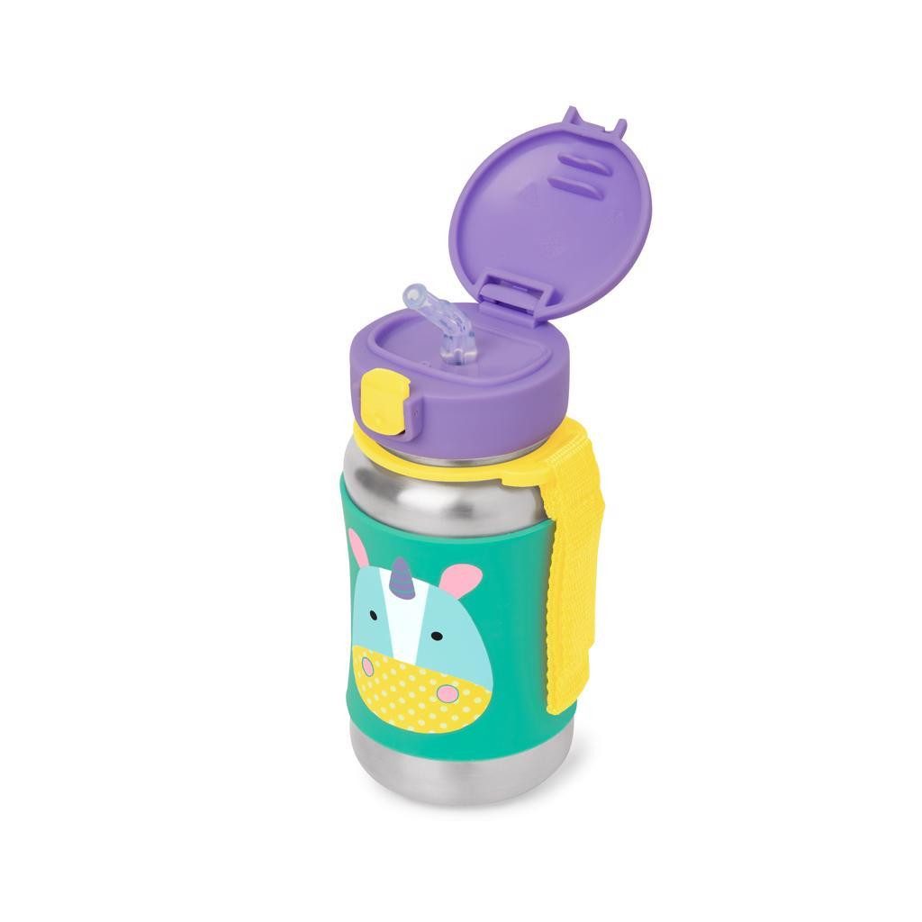 SKIP HOP Zoo Rozsdamentes szívószálas vízüveg Egyszarvú 12m+