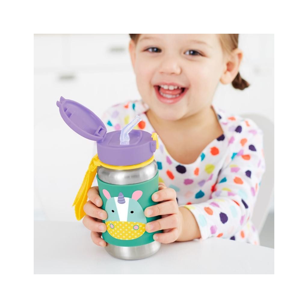 SKIP HOP Zoo Rozsdamentes szívószálas vízüveg Egyszarvú 12m+