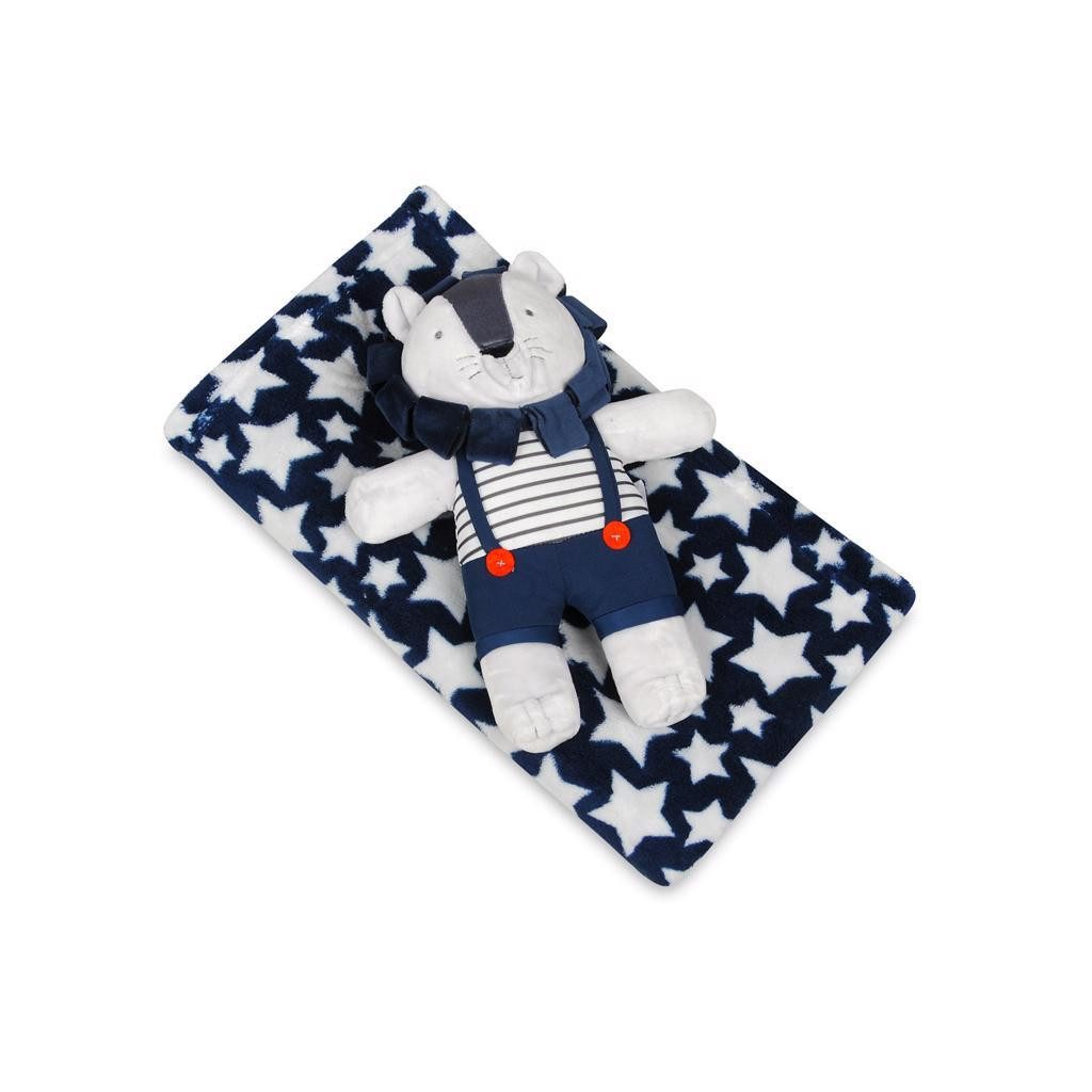 BABYMATEX Takaró játékkal Lion Blue 75 x 100 cm