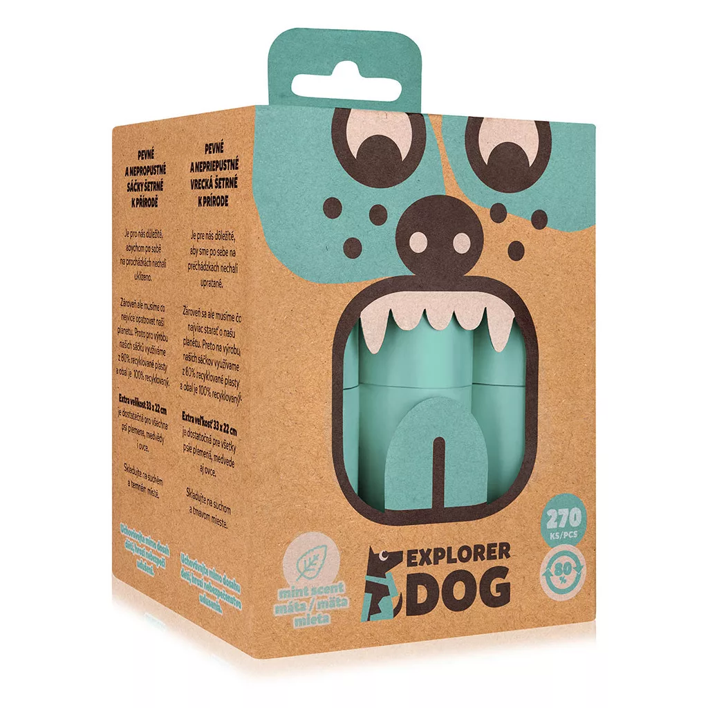 EXPLORER DOG menta illatú újrahasznosított kutyaürülék zacskók 270 db