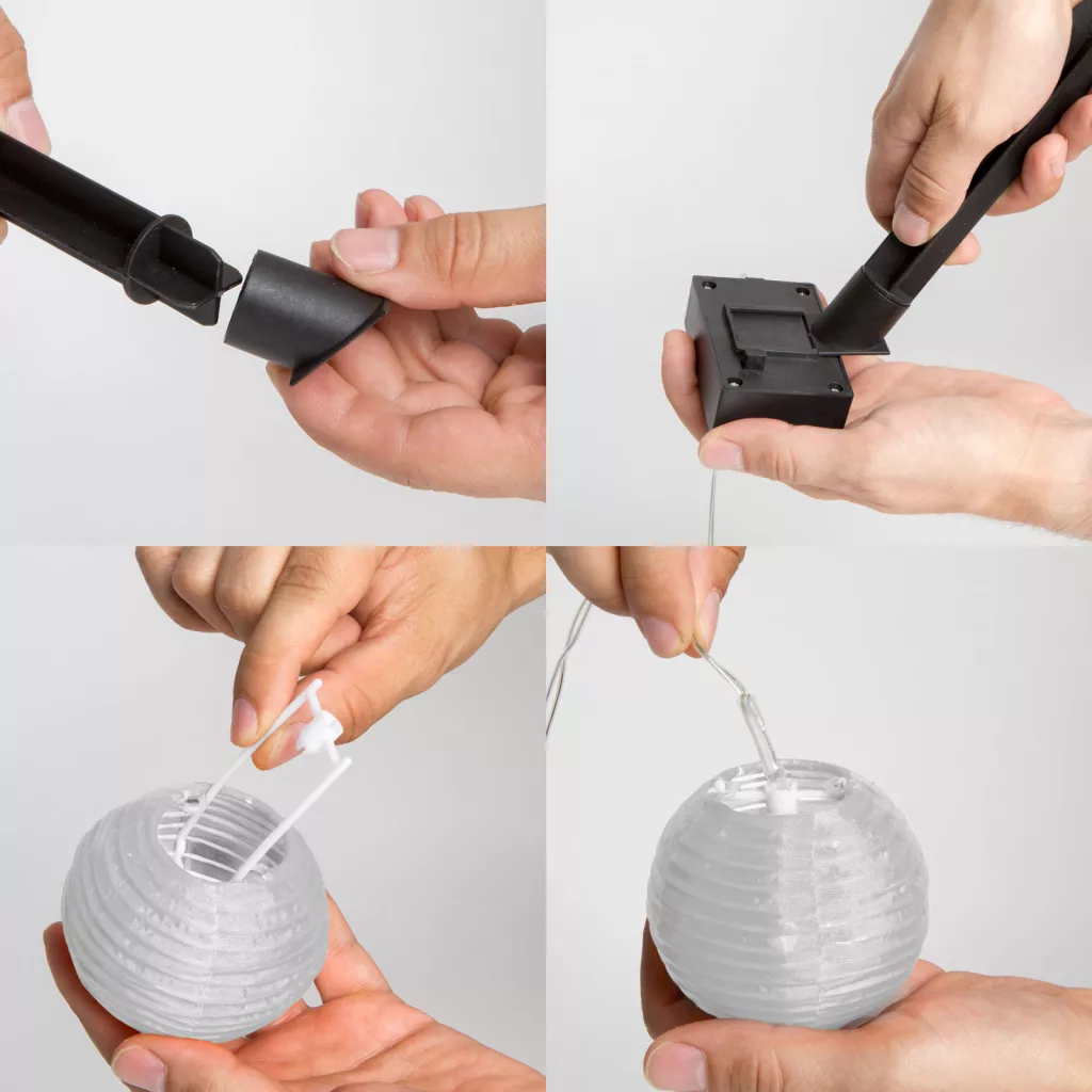 Szolár lampion fényfüzér - 10 db fehér lampion, hidegfehér LED fénnyel (2,5 m)