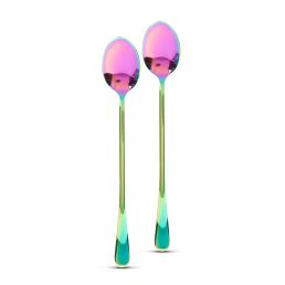  Rozsdamentes acél kávéskanál / latte macchiato kanál - szivárványos - 195 x 32 mm - 2 db / csomag
