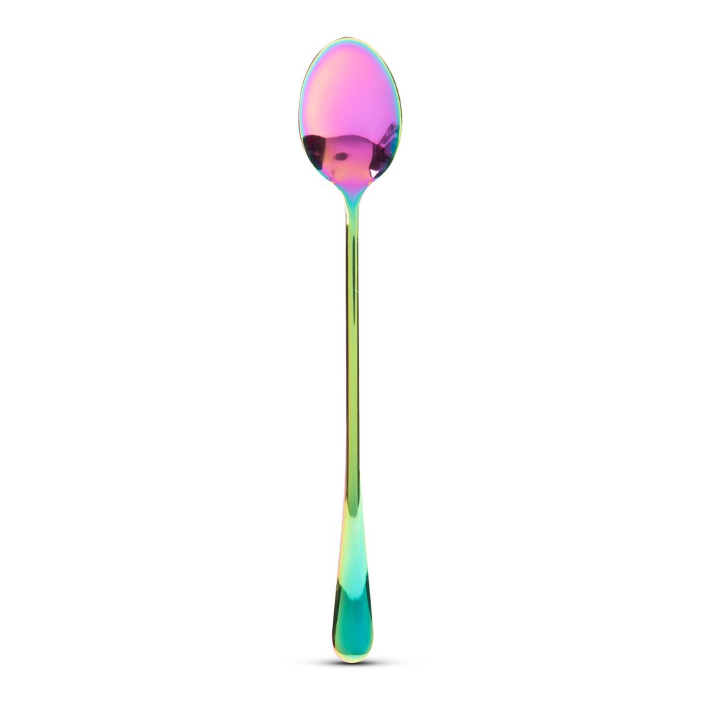 Rozsdamentes acél kávéskanál / latte macchiato kanál - szivárványos - 195 x 32 mm - 2 db / csomag