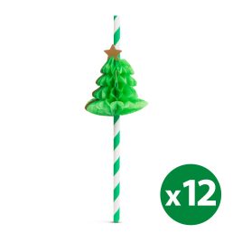   Karácsonyi papír szívószál - 3D fenyőfa - 197 x 6 mm  (12 db)