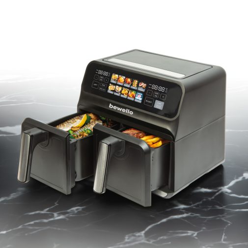 Air Fryer olaj nélküli fritőz - XXL - 230V - 2200W - dupla kosár, színes érintőkijelző - 4+4 L