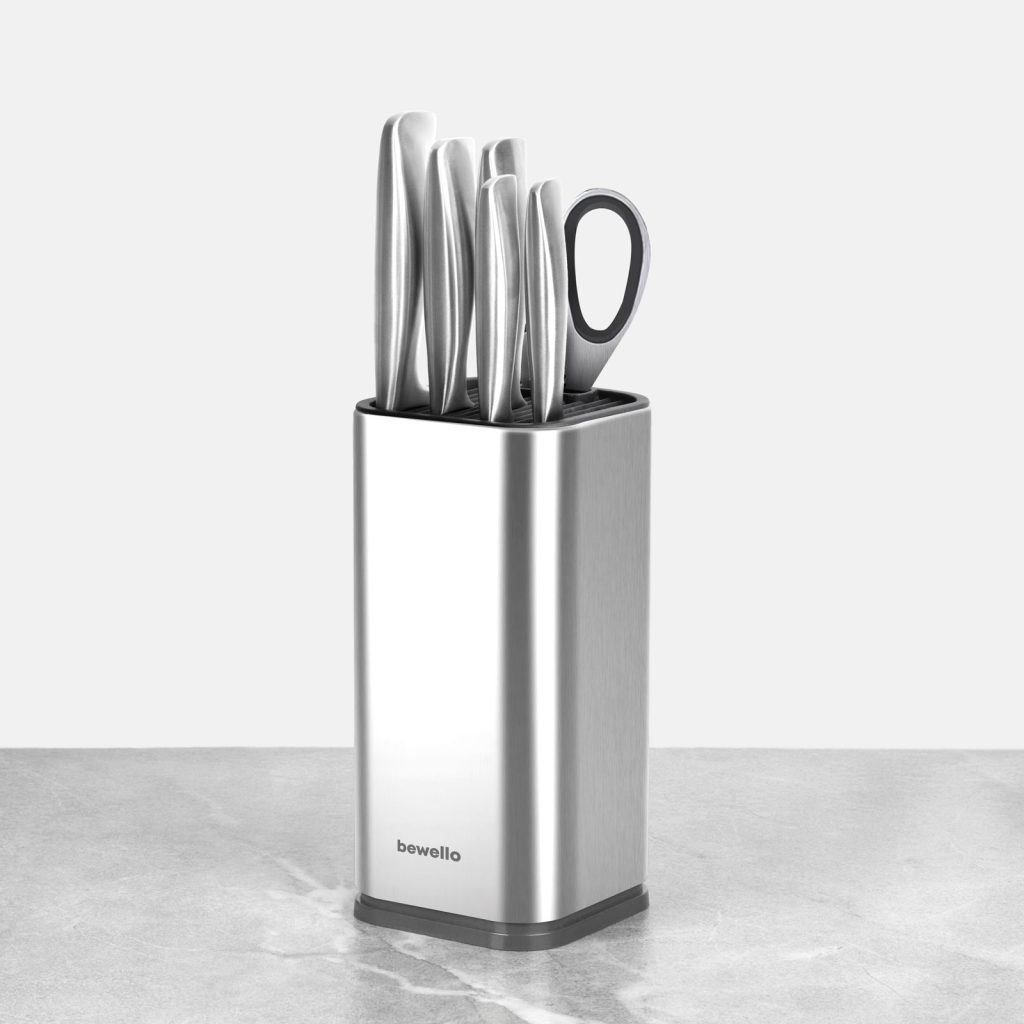 Bewello kés készlet tartóval - 7 részes - rozsdamentes acélból
