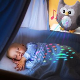 Zenélő, világító plüss bagoly figura