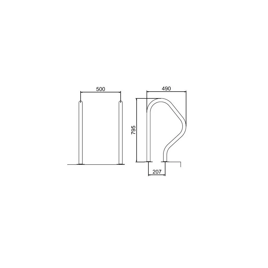 Rozsdamentes korlát, AISI316, 795 x 490 mm, 2 db / csomag
