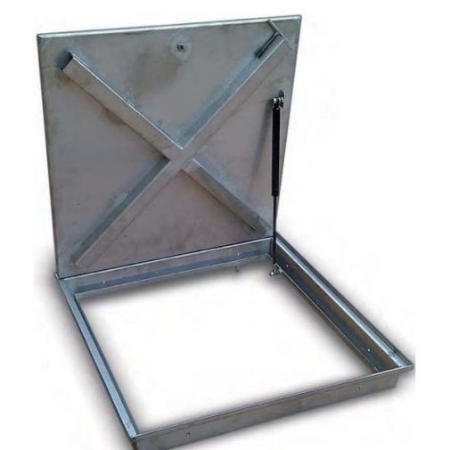 700x700mm aknanyíláshoz, rozsdamentes KO33 burkolható aknafedlap, aknatető gázrugóval, belső vízelvezetéssel, 12mm mély tálcával