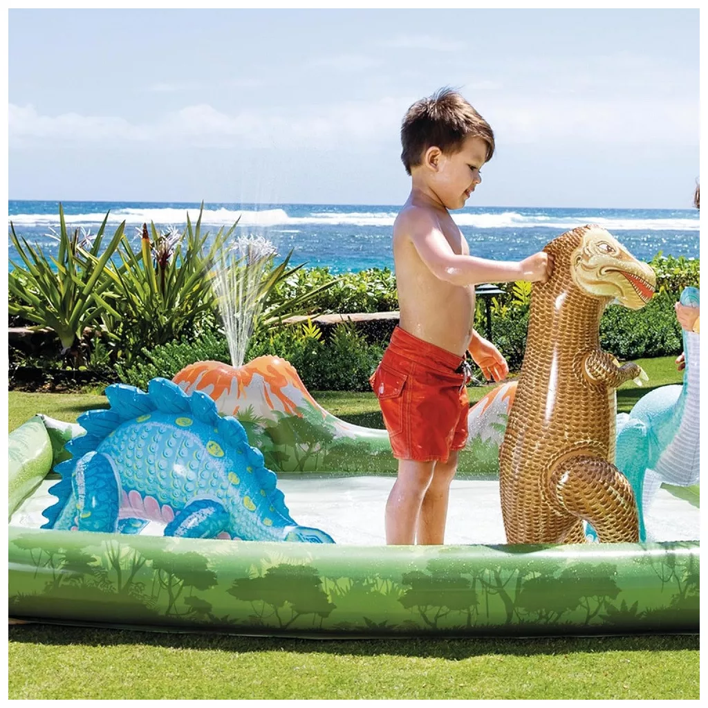 INTEX Jurassic Adventure Play Center felfújható vízicentrum, élménymedence, 201 × 201 × 36 cm