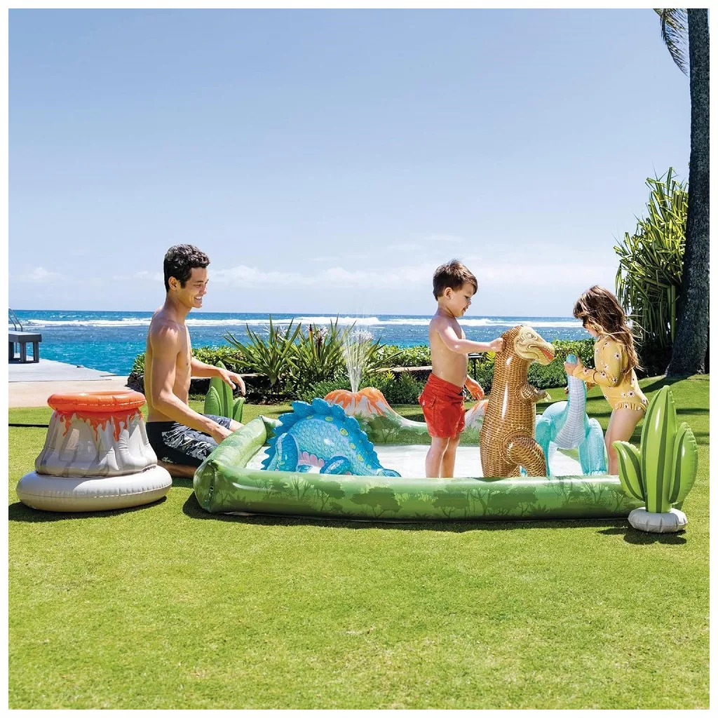 INTEX Jurassic Adventure Play Center felfújható vízicentrum, élménymedence, 201 × 201 × 36 cm