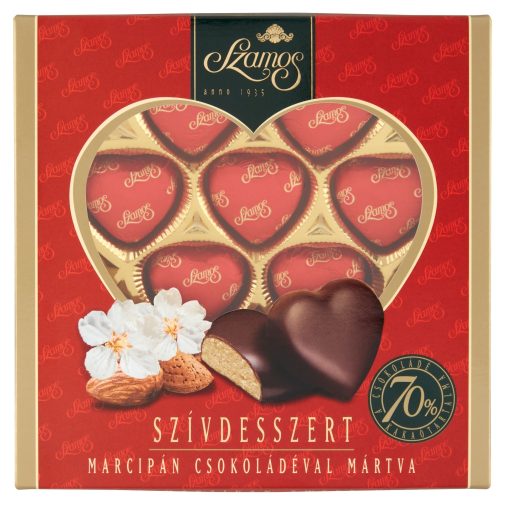 Csokoládé SZAMOS Marcipán szívdesszert díszdobozban 130g