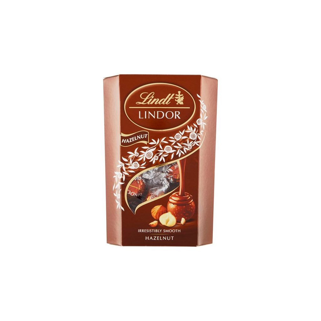 Lindt Lindor mogyorós tejcsokoládé golyók díszdobozban (200 g)
