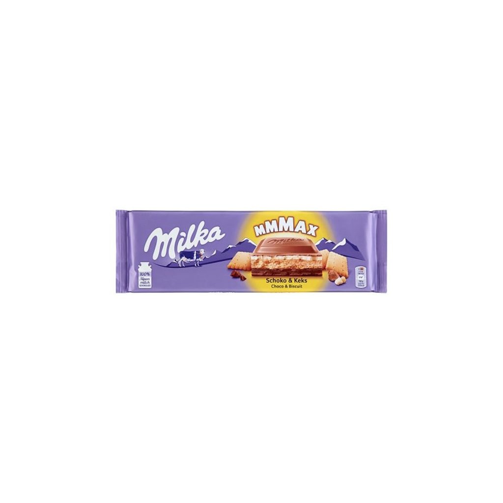 Milka MMMax kakaós alpesi tejcsokoládés-kekszesz táblás csokoládé (300 g)