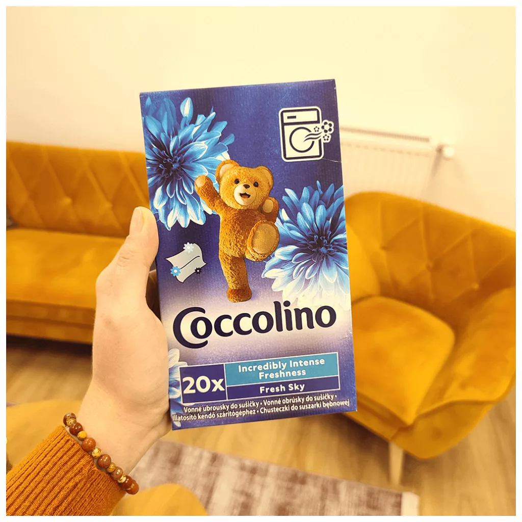 CSOMAGOLÁSSÉRÜLT - Coccolino illatosító kendő szárítógépbe, kék (20 db)