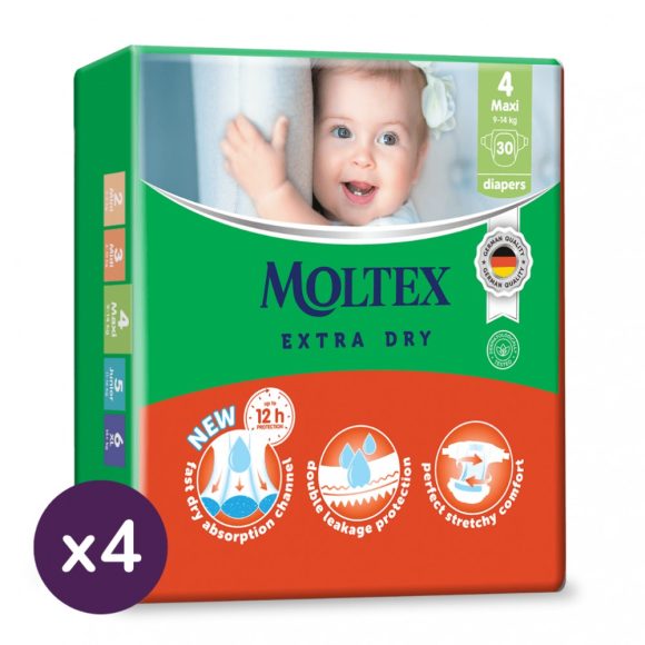 MOLTEX Extra Dry nadrágpelenka, Maxi 4, 9-14 kg HAVI PELENKACSOMAG 120 db