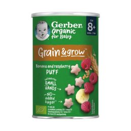   Gerber Organic bio banános málnás gabona snack, 8 hónapos kortól (35 g)
