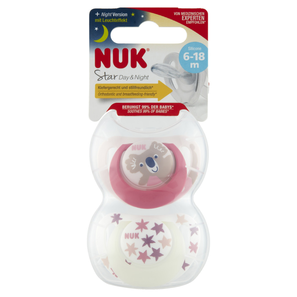 NUK Star Night&Day szilikon játszó- és altatócumi 6-18 hó 2 db (lány)